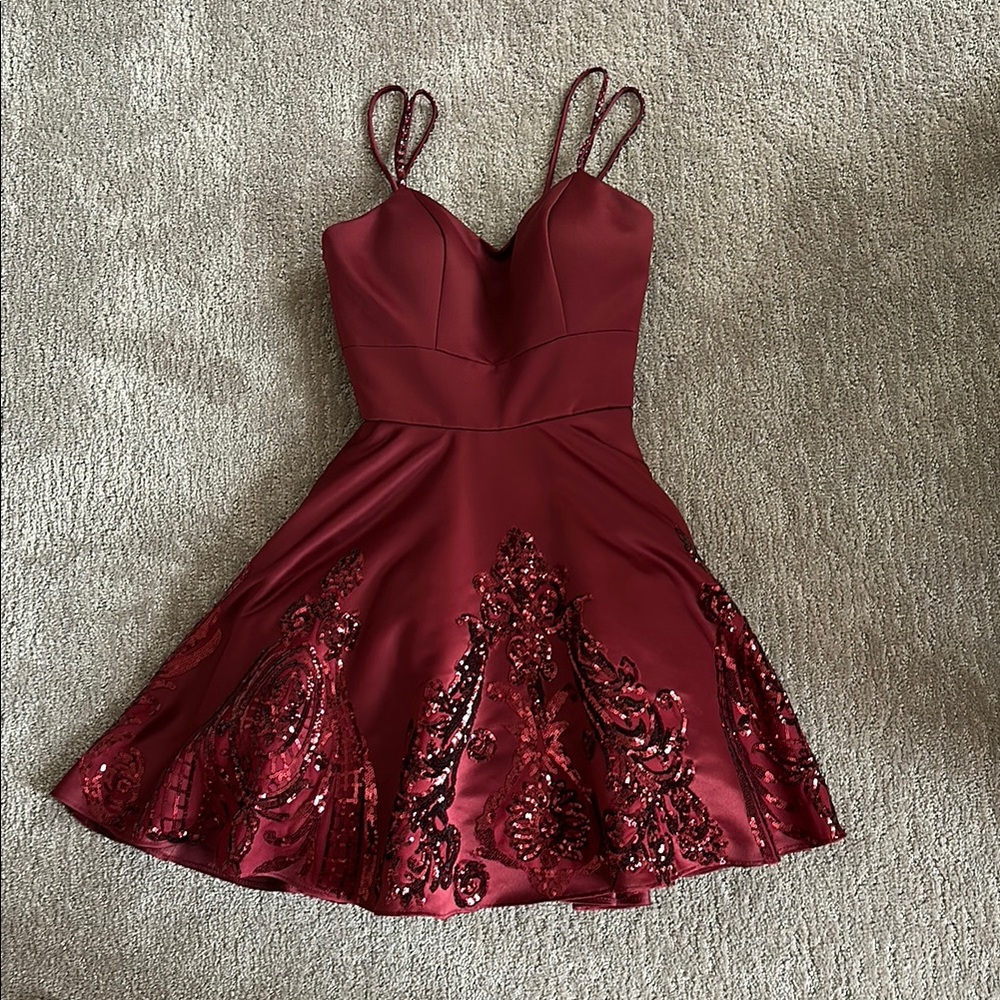 Mori Lee Burgundy Mini Dress